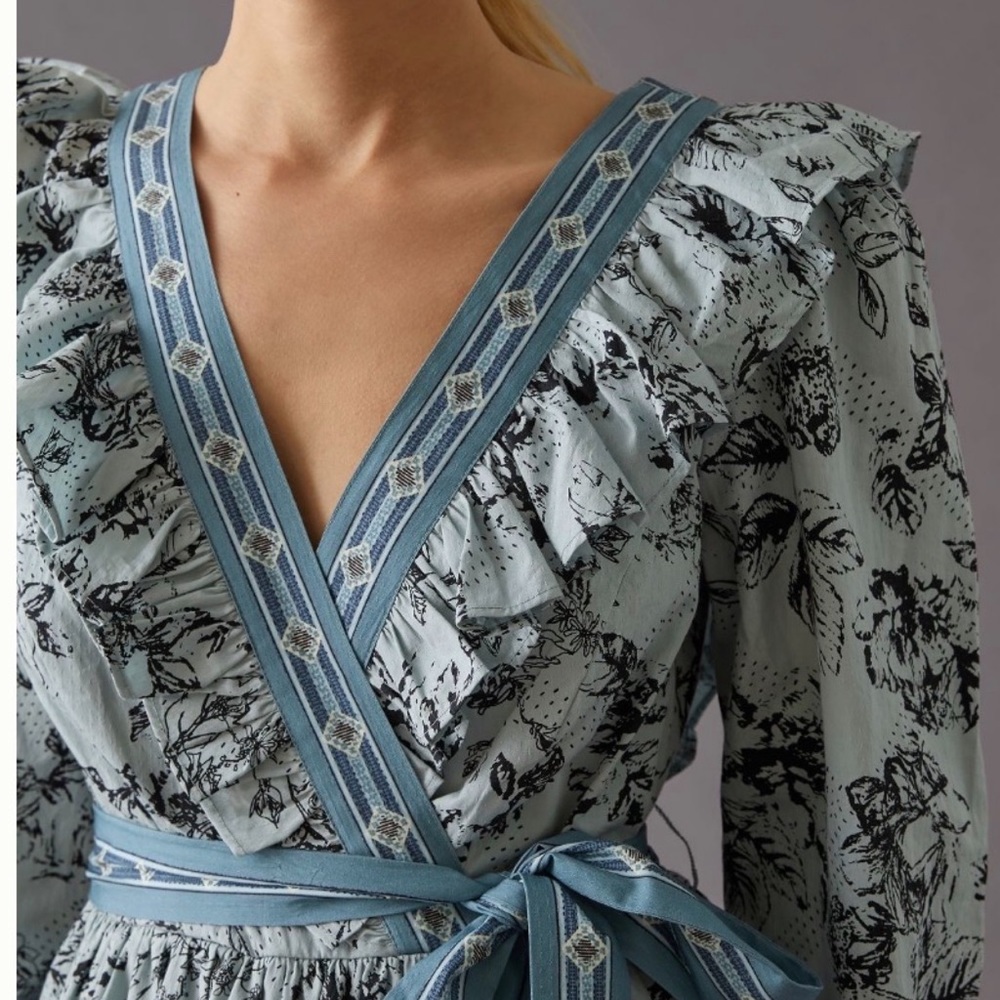 ANTHROPOLOGIE Ruffled Wrap Mini Dress XL - Picture 4 of 14